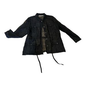 Bamboo Traders Women’s Black Sheer Button Up Top Pockets Long Sleeve XLarge